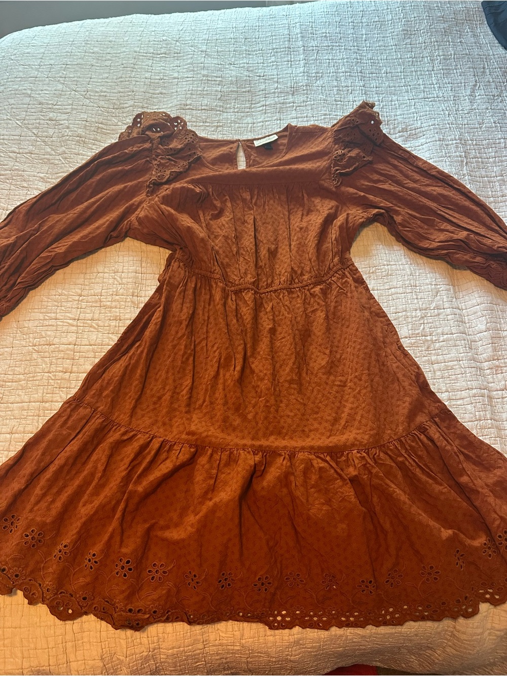 Universal Thread Rust Brown Eyelet Tiered Midi Dress